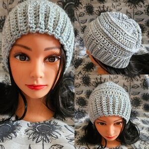 Crochet Light Blue Slouchy Beanie Hat